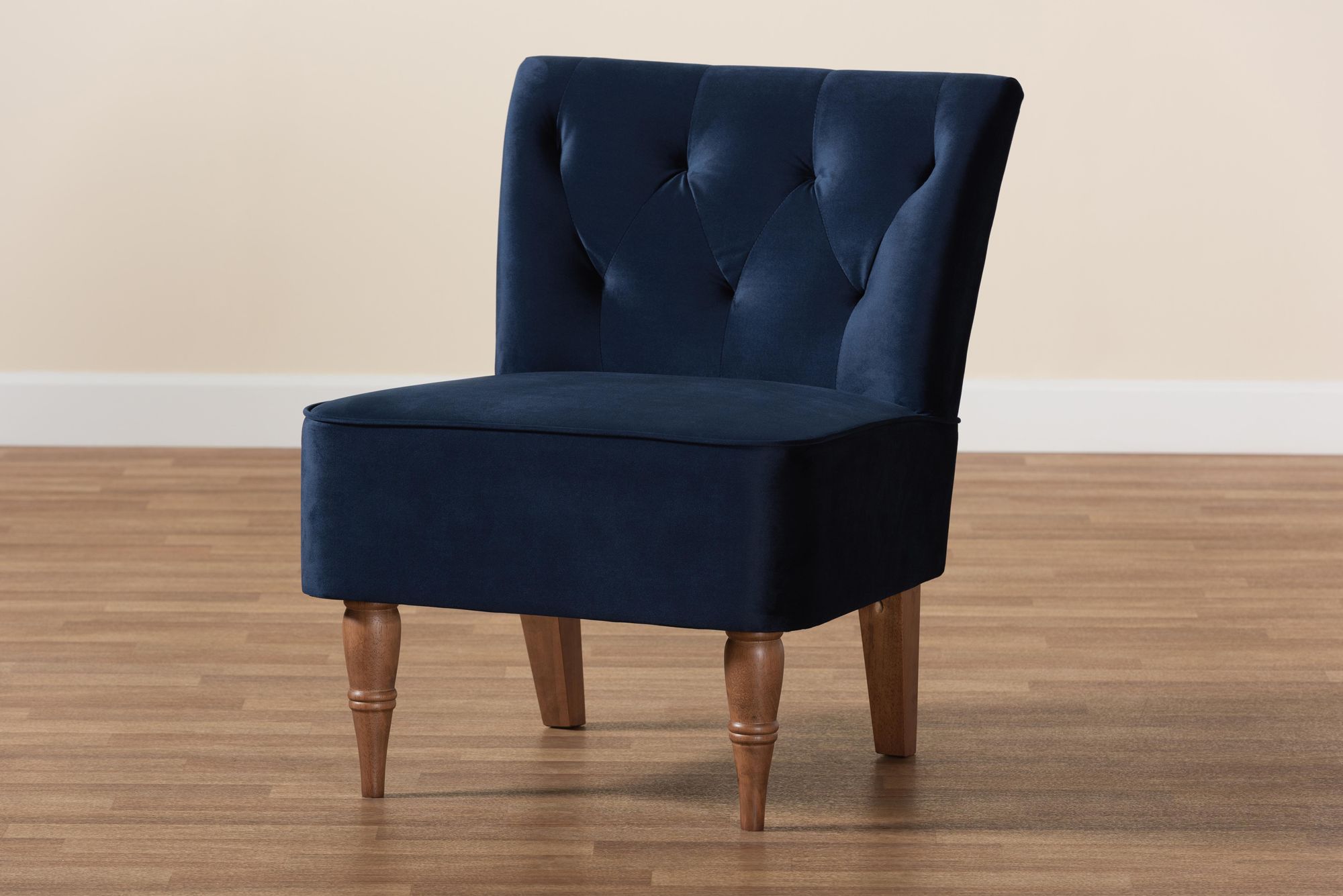 Baxton Studio Harmon Tufted Navy Blue Velvet Accent Chair