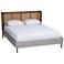 Baxton Studio Harrell Modern Grey Velvet and Rattan Wood Queen Size Bed
