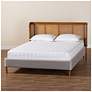 1_Baxton Studio Harrell Modern Grey Velvet and Rattan Wood Queen Size Bed