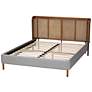5_Baxton Studio Harrell Modern Grey Velvet and Rattan Wood Queen Size Bed more views