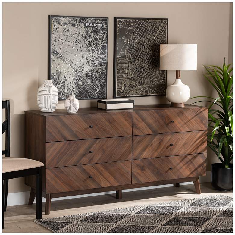 Image 1 Baxton Studio Hartman Walnut Brown Finished Wood 6-Drawer Dresser
