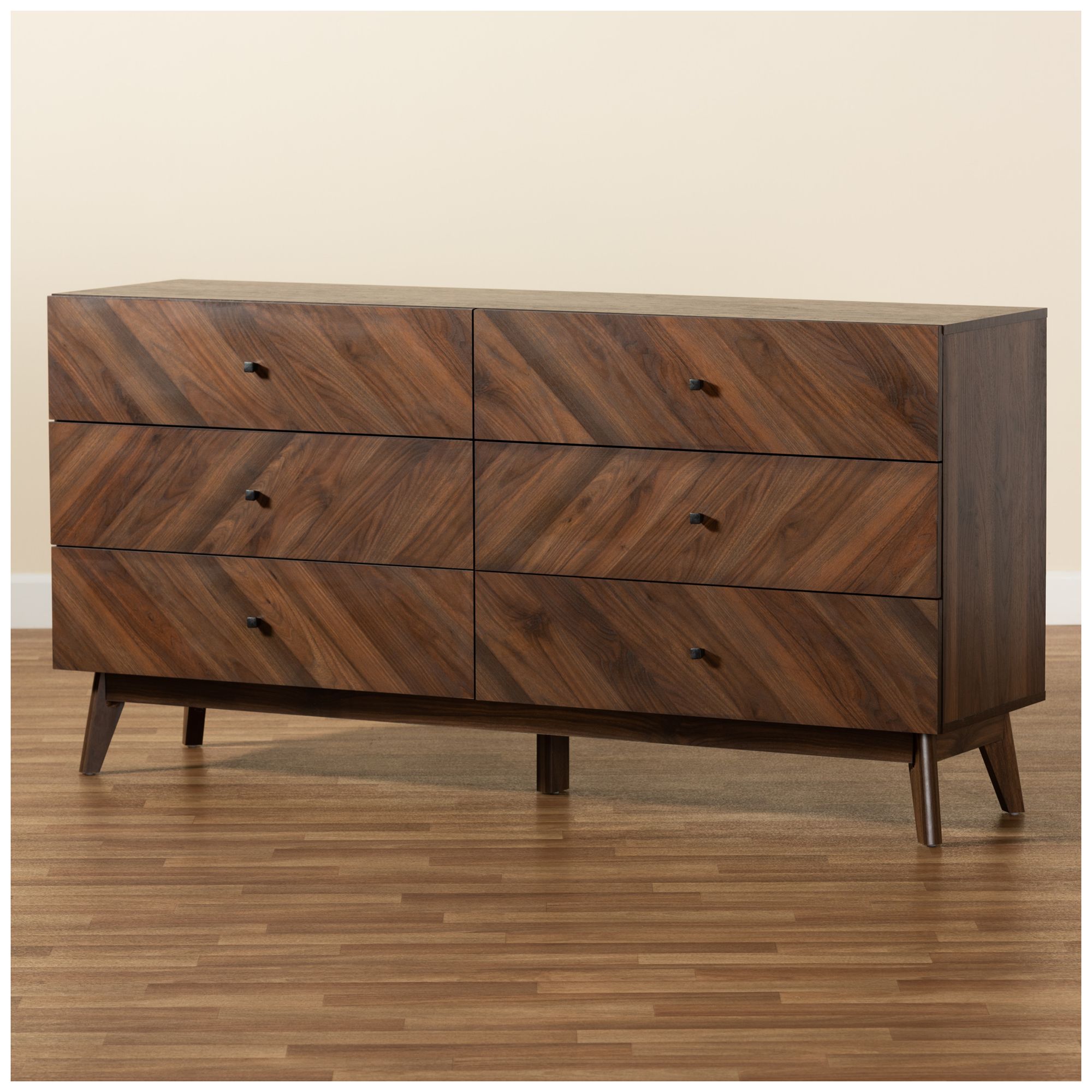 Baxton Studio Hartman Walnut Brown Finished Wood 6-Drawer Dresser