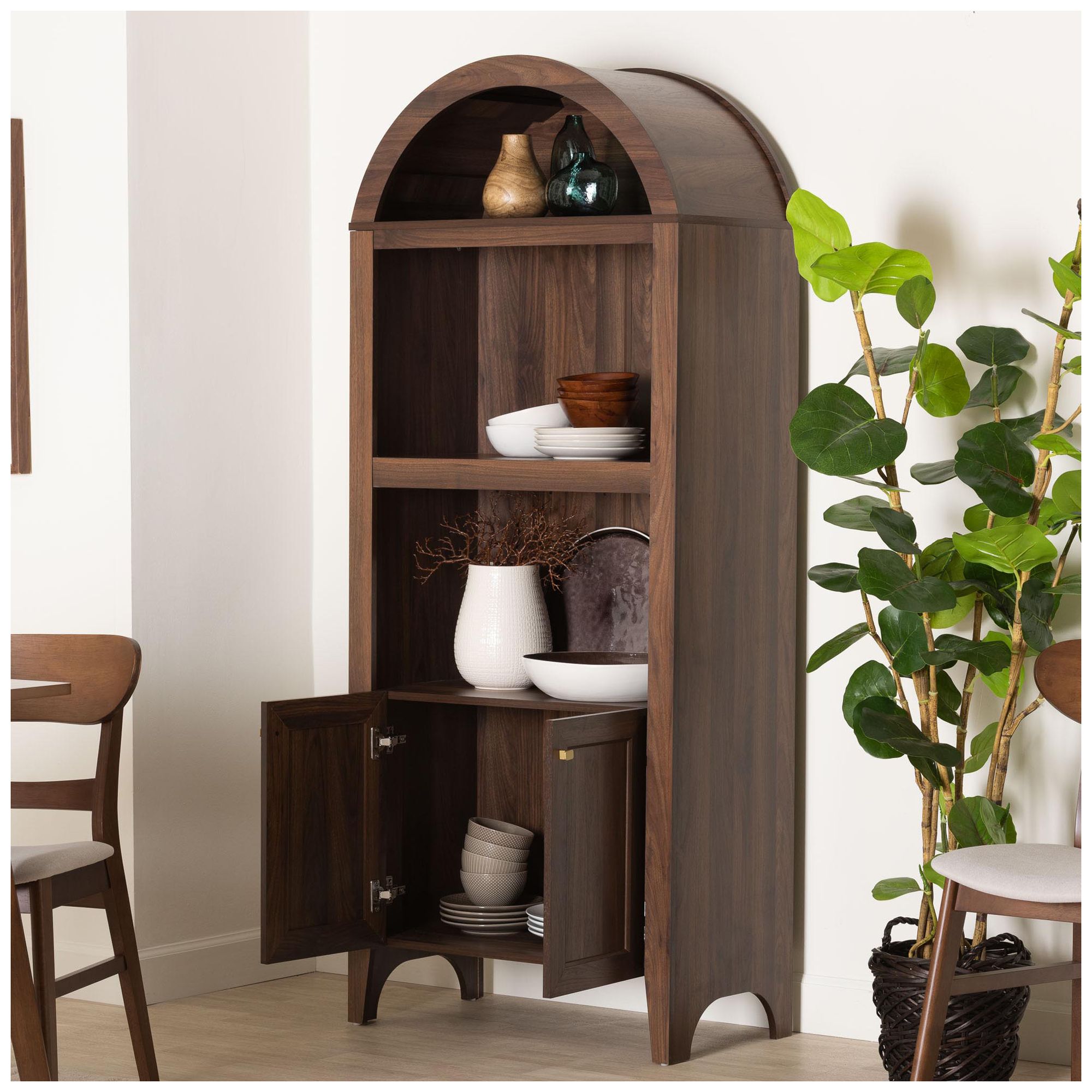 Baxton Studio Hayes Wood Cabinet with Arch Top - with Soft-Close Doors