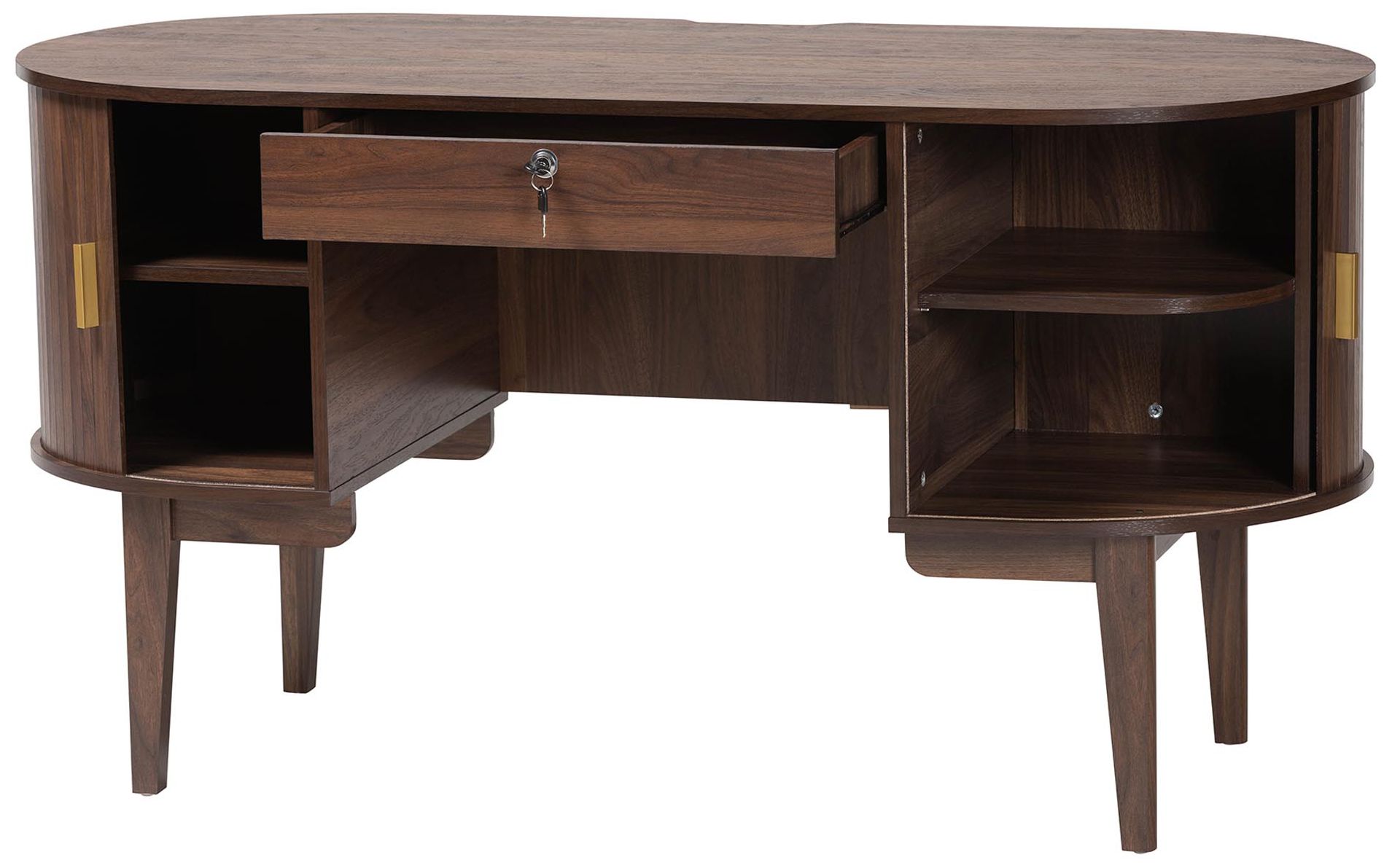 Image 3 Baxton Studio Hayes Wood Writing Desk - Oval Desk with Locking Drawer more views