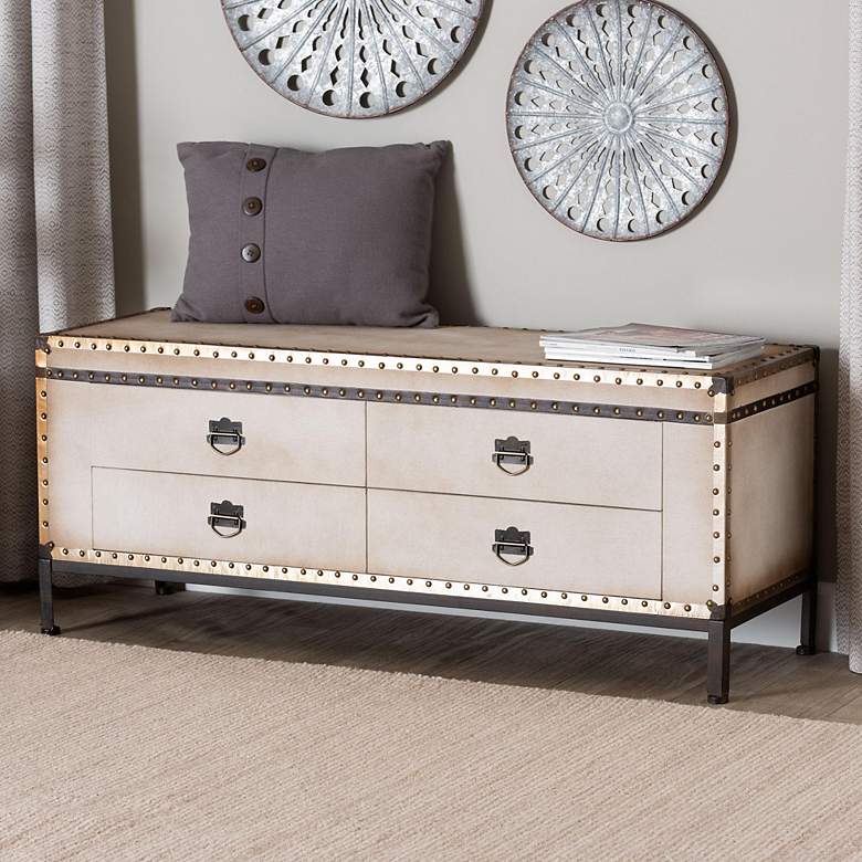 Image 1 Baxton Studio Heaton Vintage Weathered White Canvas 4-Drawer Storage Bench