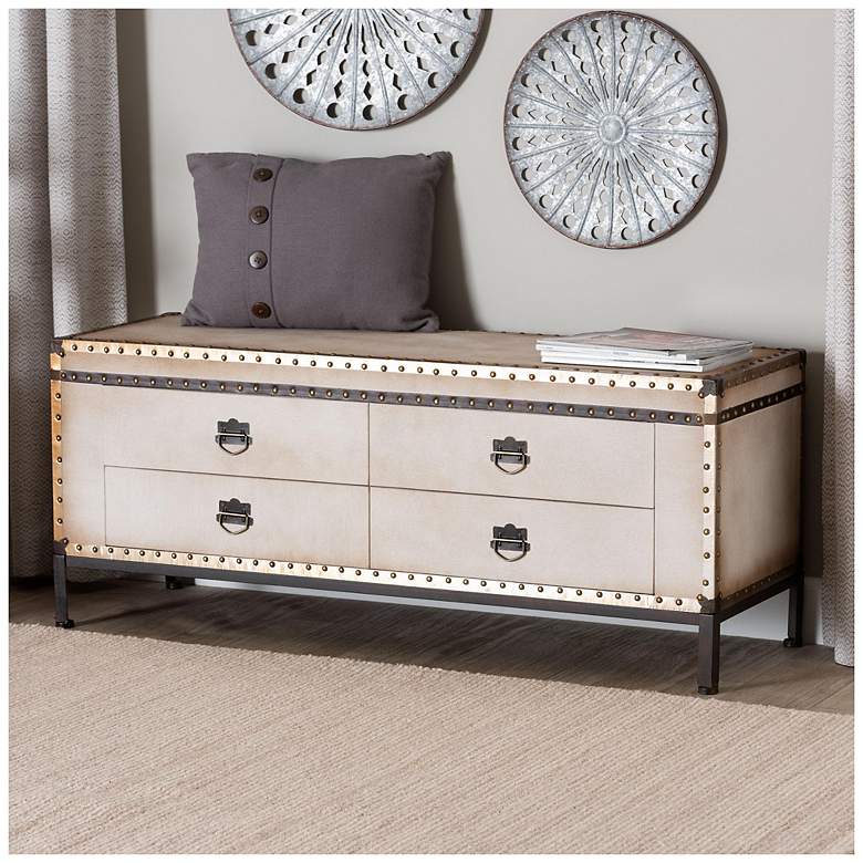 Image 3 Baxton Studio Heaton Vintage Weathered White Canvas 4-Drawer Storage Bench more views