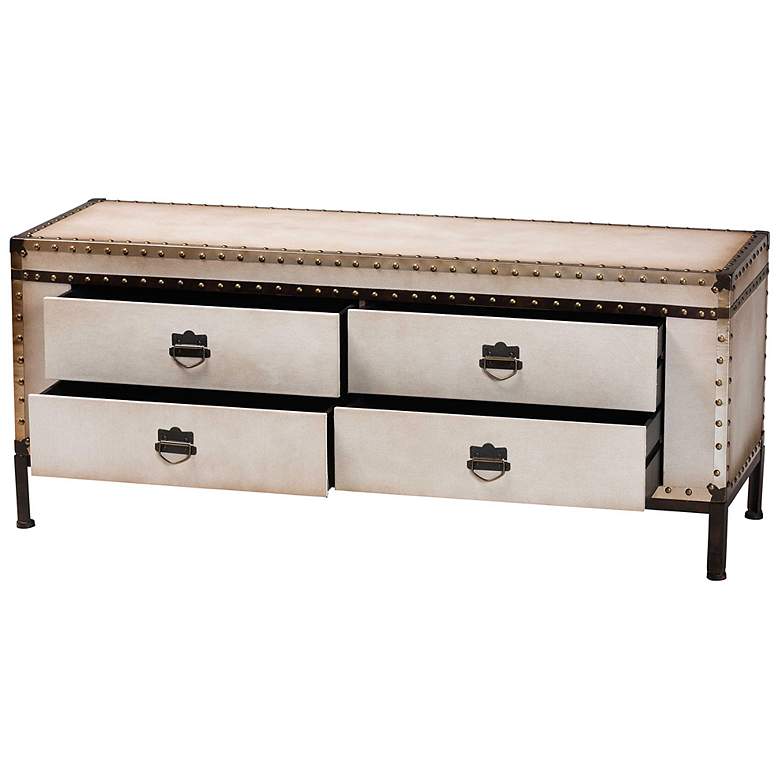 Image 4 Baxton Studio Heaton Vintage Weathered White Canvas 4-Drawer Storage Bench more views