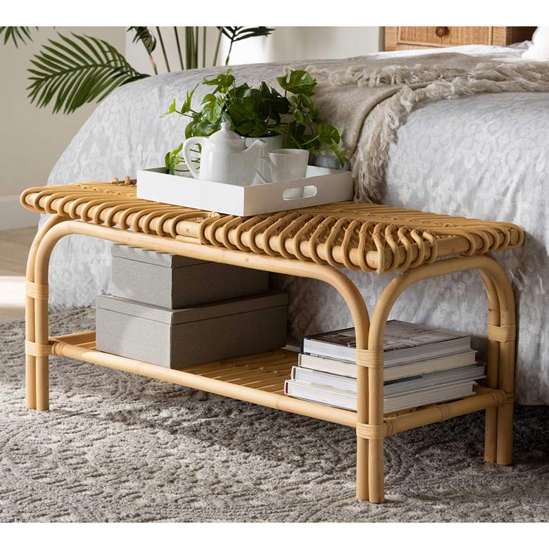 Image 1 Baxton Studio Himari Modern Bohemian Natural Brown Rattan Accent Bench