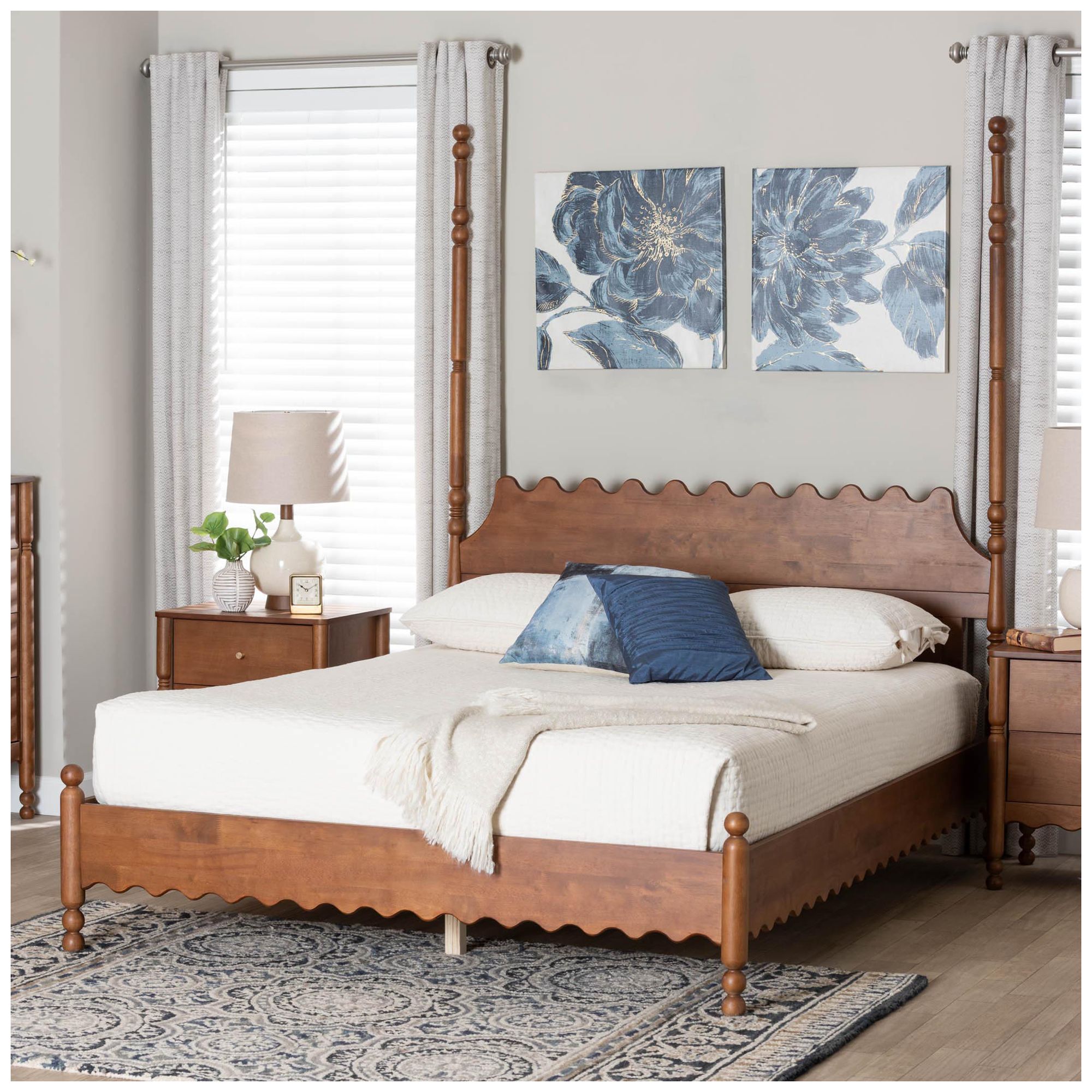 Baxton Studio Hoffman Platform Bed with Scalloped Design, Walnut Brwn, King