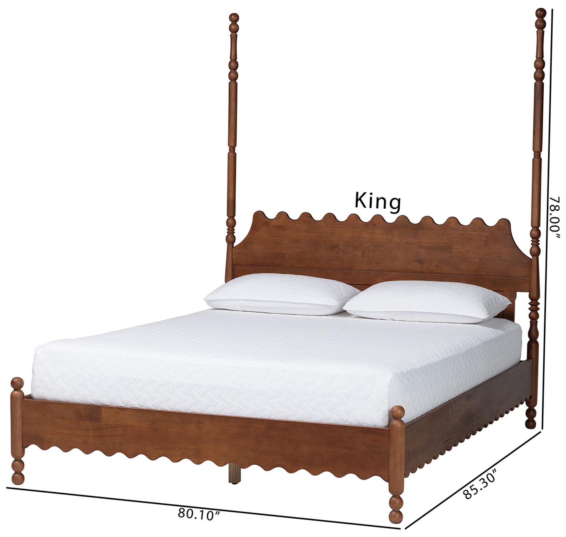 Baxton Studio Hoffman Platform Bed with Scalloped Design, Walnut Brwn, King