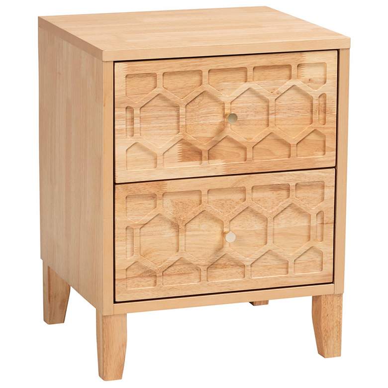 Image 1 Baxton Studio Hosea Japandi Carved Honeycomb Natural 2-Drawer Nightstand