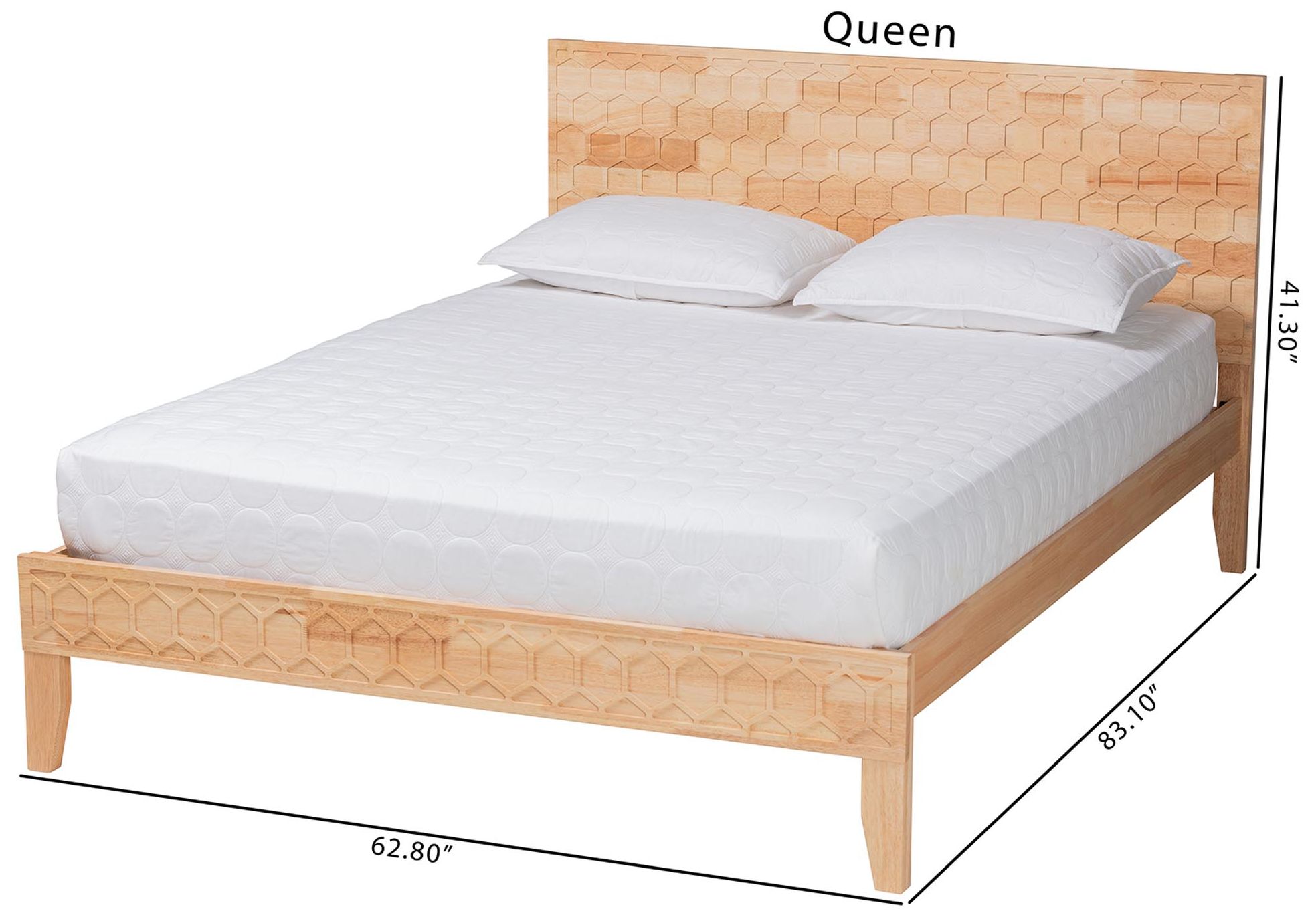 Baxton Studio Hosea Japandi Carved Natural Queen Size Platform Bed