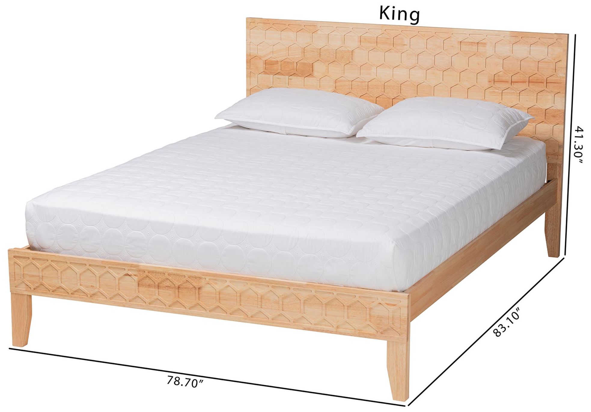 Baxton Studio Hosea Japandi Carved Natural Queen Size Platform Bed