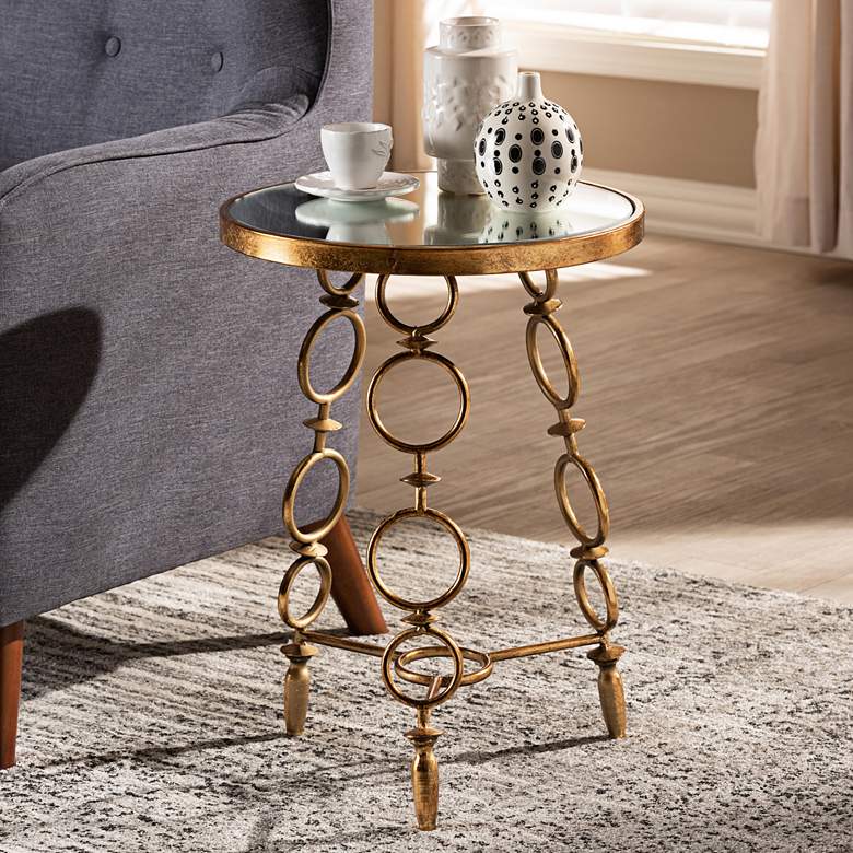 Image 1 Baxton Studio Inaya Antique Gold Mirrored Top Accent Table