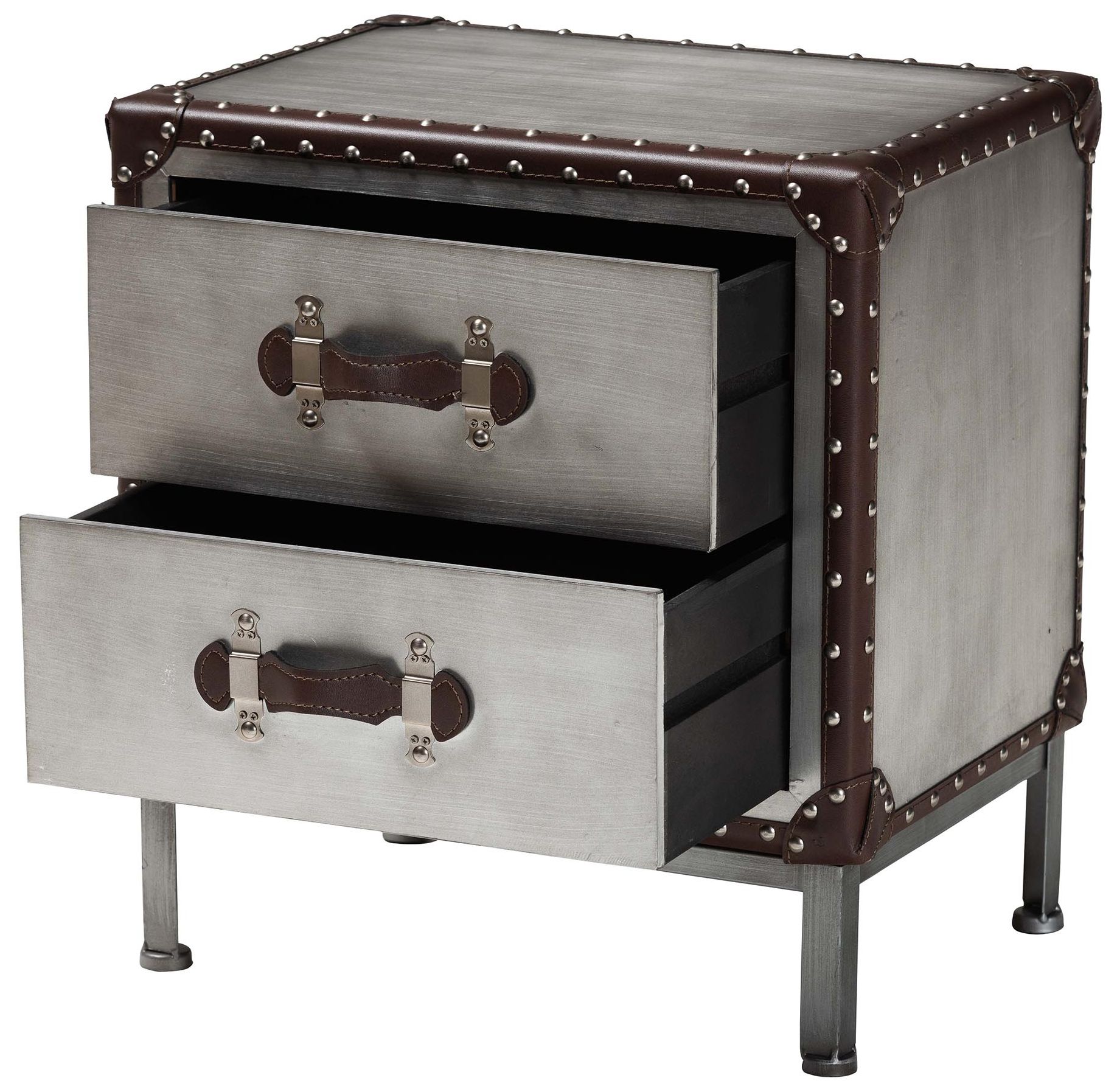 Image 3 Baxton Studio Jacey Vintage Silver Metal 2 Drawer End Table more views