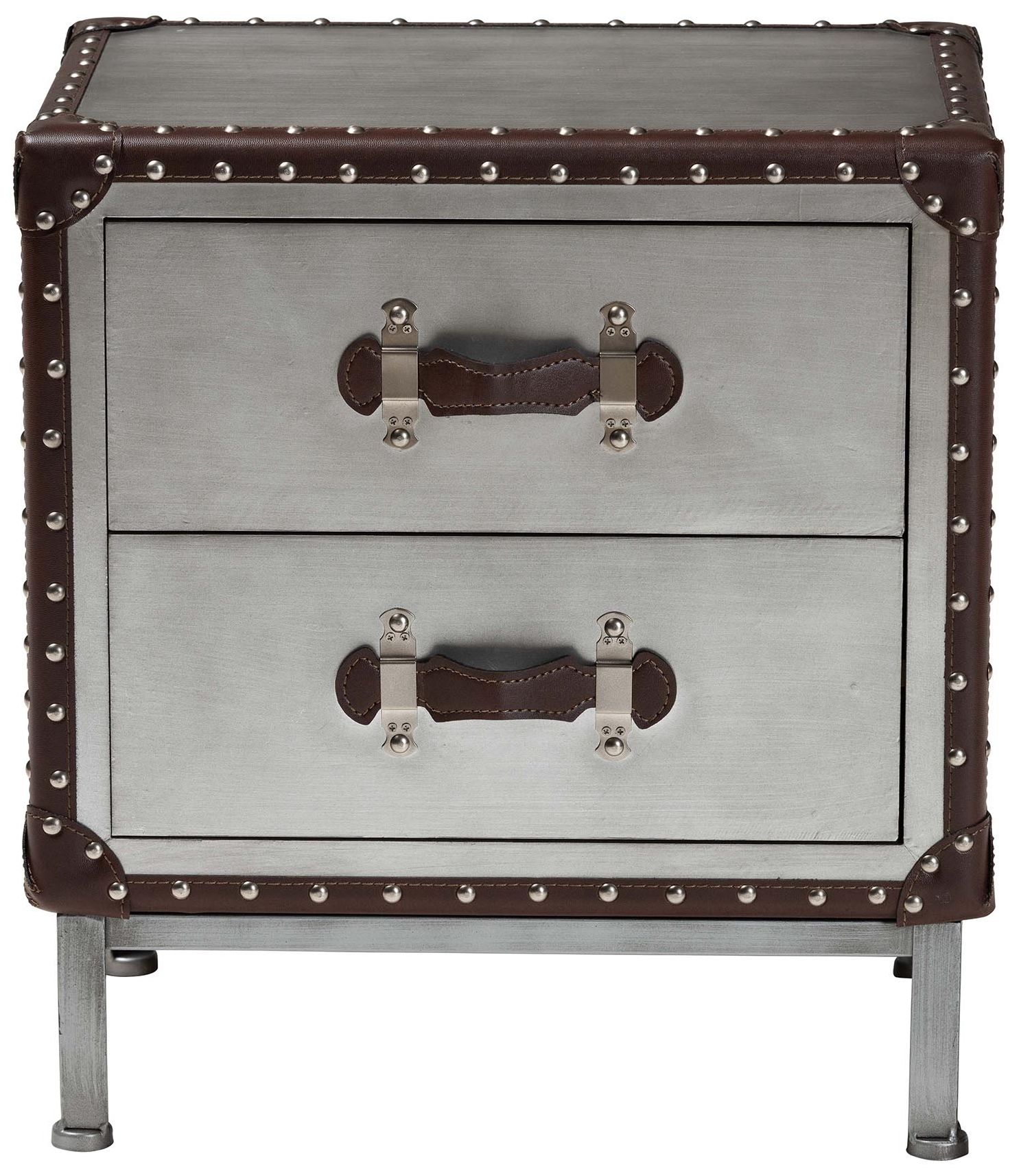 Image 4 Baxton Studio Jacey Vintage Silver Metal 2 Drawer End Table more views