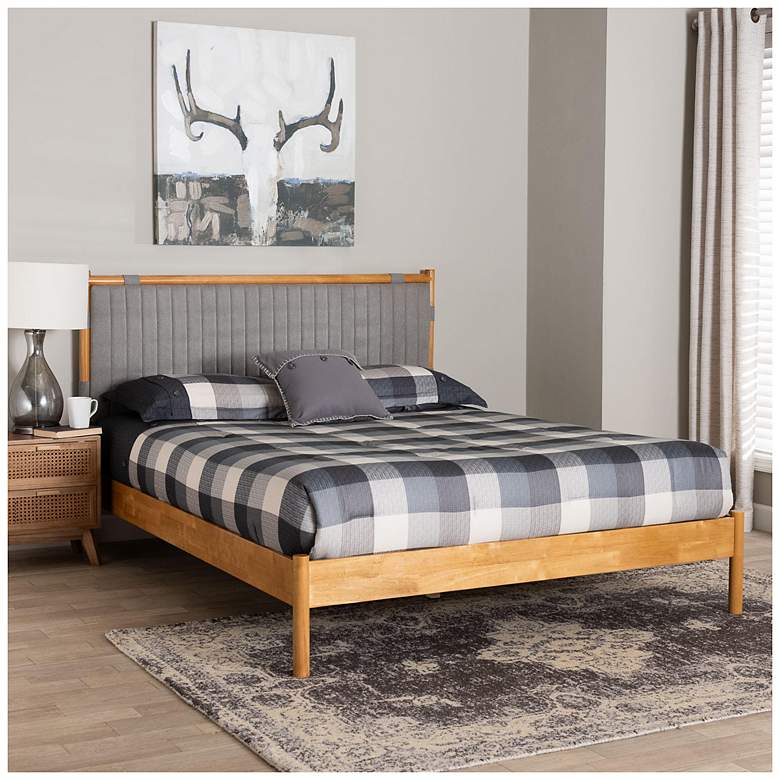 Image 3 Baxton Studio Jaiana Grey Fabric and Oak Brown Wood Queen Size Bed more views