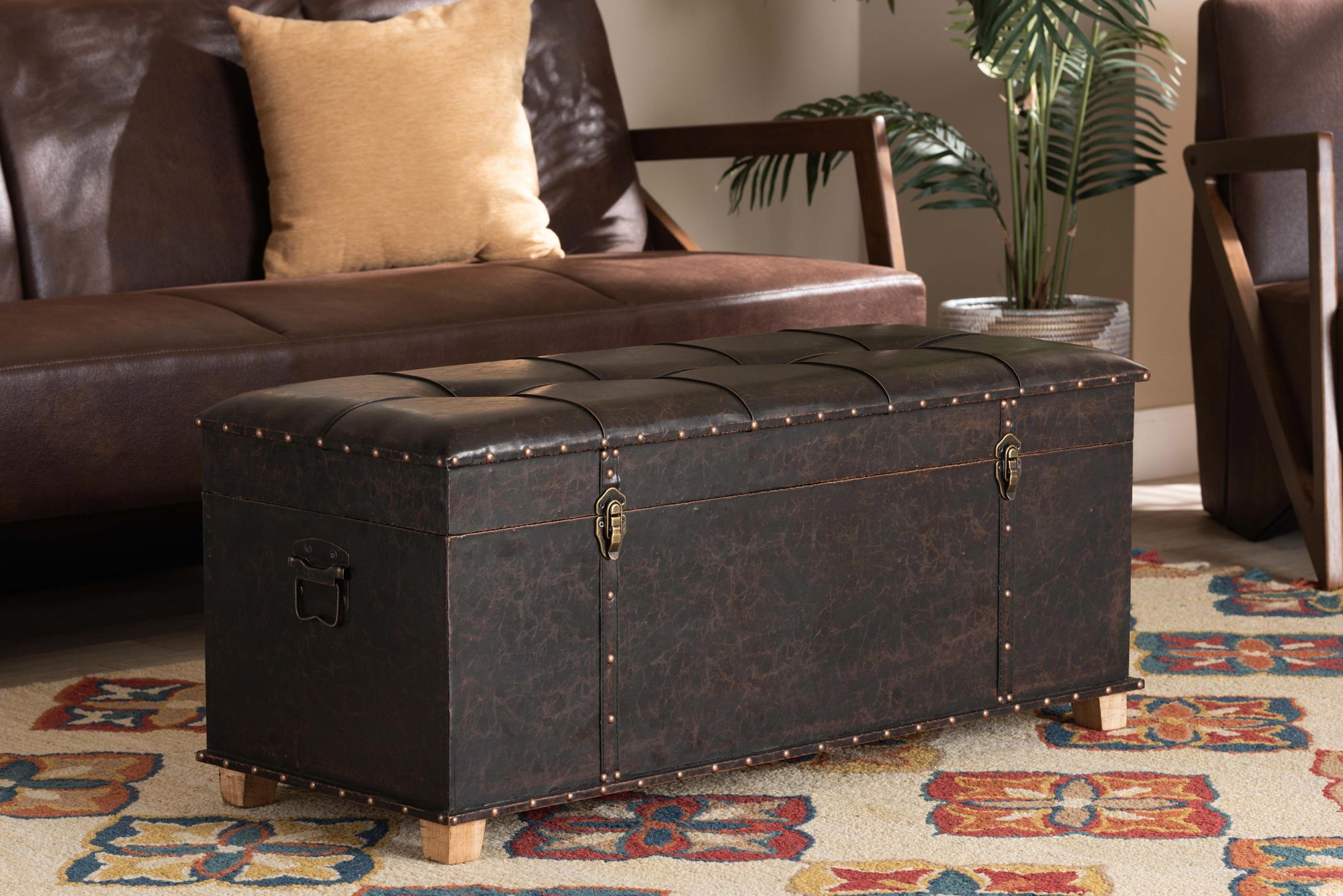 Baxton Studio Janna Dark Brown Faux Leather Storage Ottoman