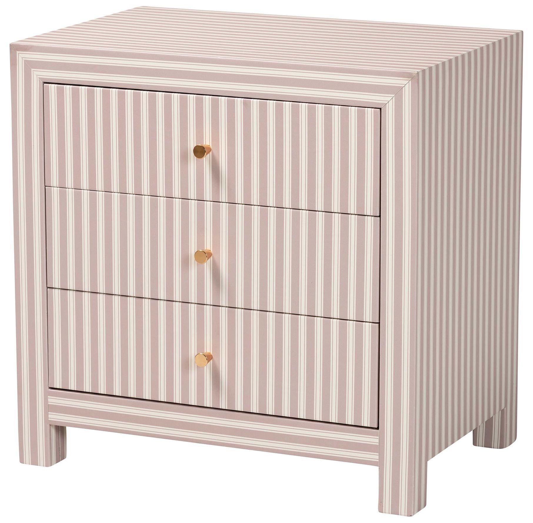 Image 2 Baxton Studio Javianne End Table with Striped Faux Leather - 3 Drawer