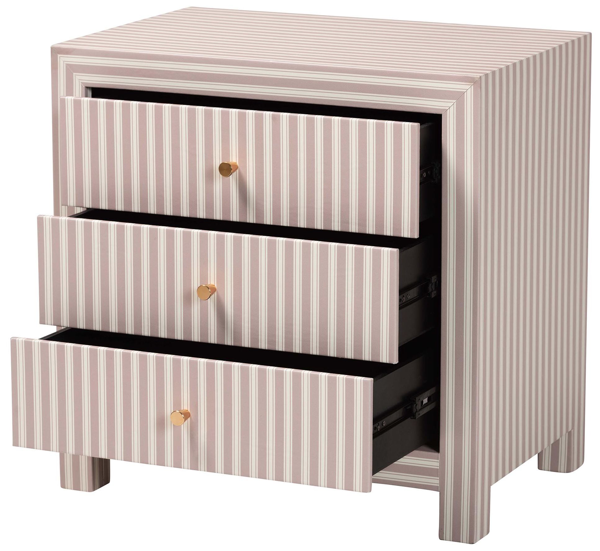 Image 3 Baxton Studio Javianne End Table with Striped Faux Leather - 3 Drawer more views