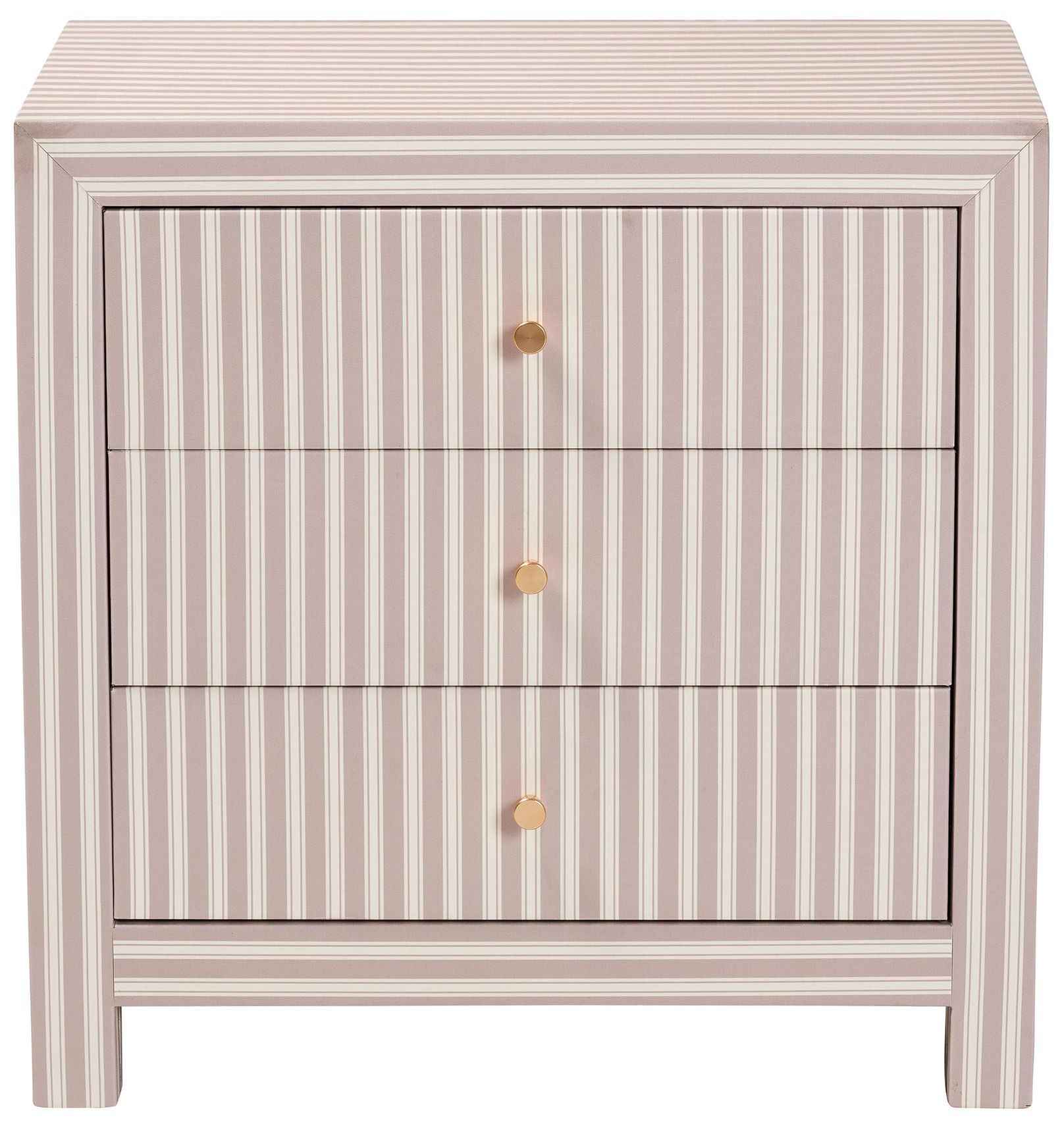 Image 4 Baxton Studio Javianne End Table with Striped Faux Leather - 3 Drawer more views