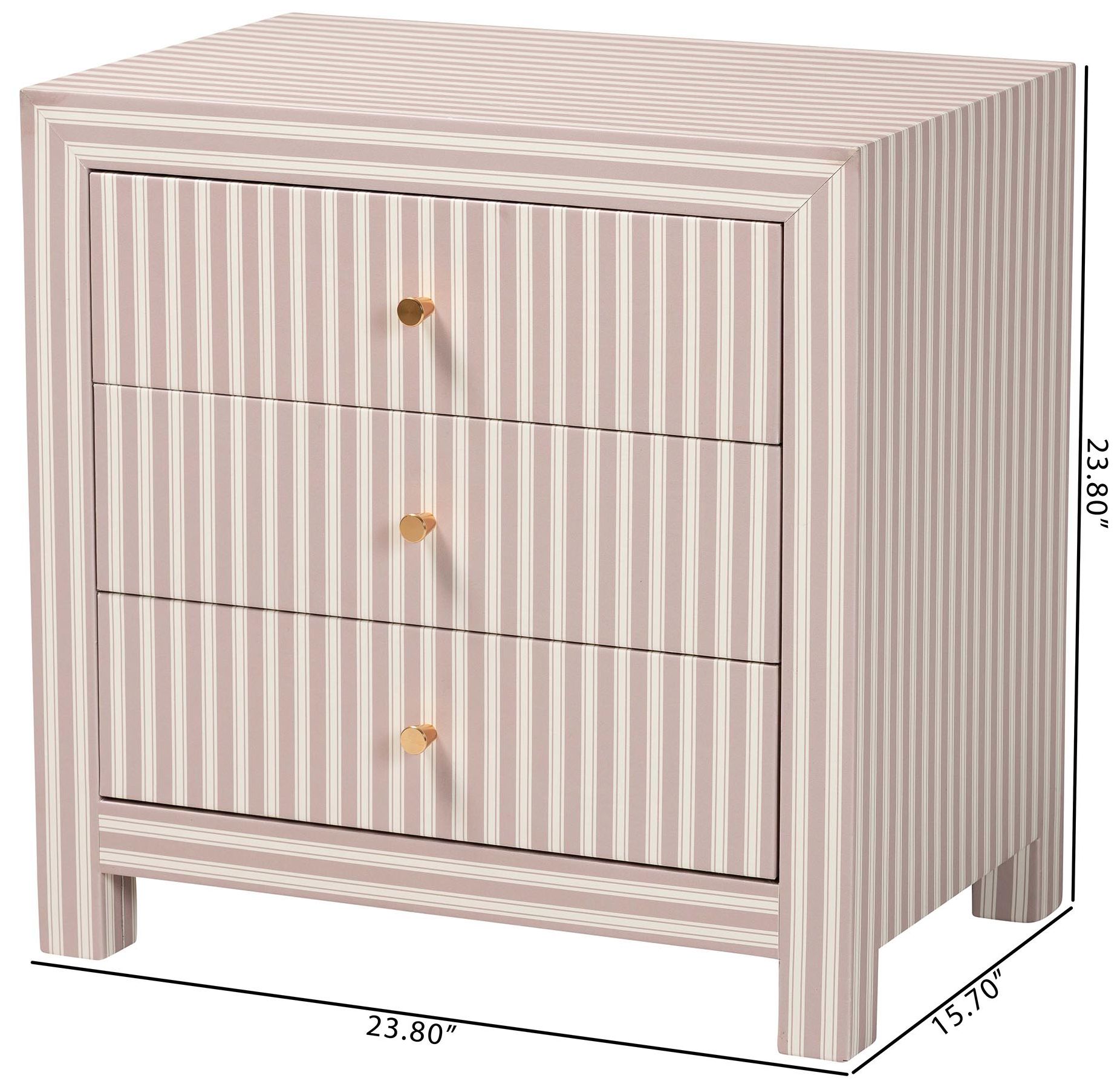 Baxton Studio Javianne End Table with Striped Faux Leather - 3 Drawer