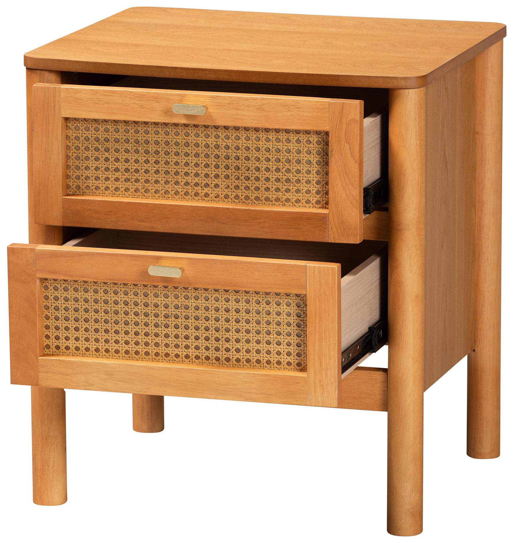 Image 3 Baxton Studio Jenn Golden Brown Wood 2-Drawer Nightstand with Rattan more views