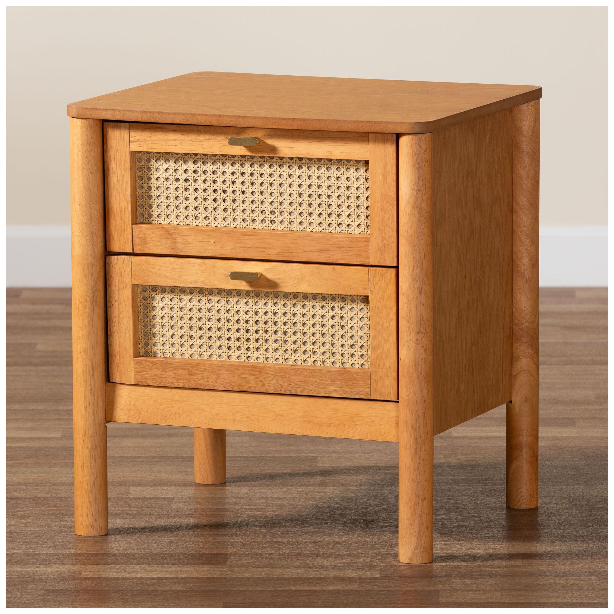 Baxton Studio Jenn Golden Brown Wood 2-Drawer Nightstand with Rattan