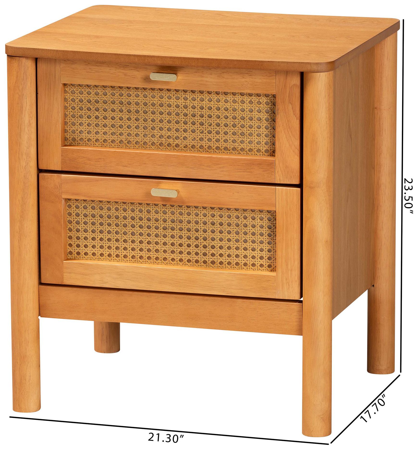 Baxton Studio Jenn Golden Brown Wood 2-Drawer Nightstand with Rattan