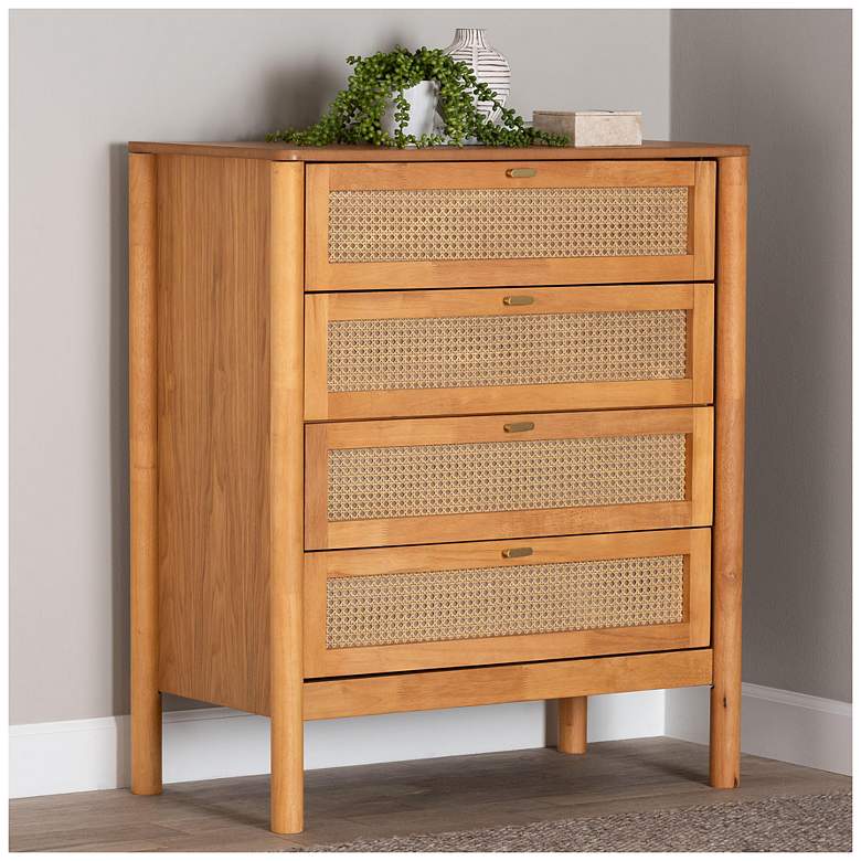Image 3 Baxton Studio Jenn Golden Brown Wood 4-Drawer Chest with Rattan more views
