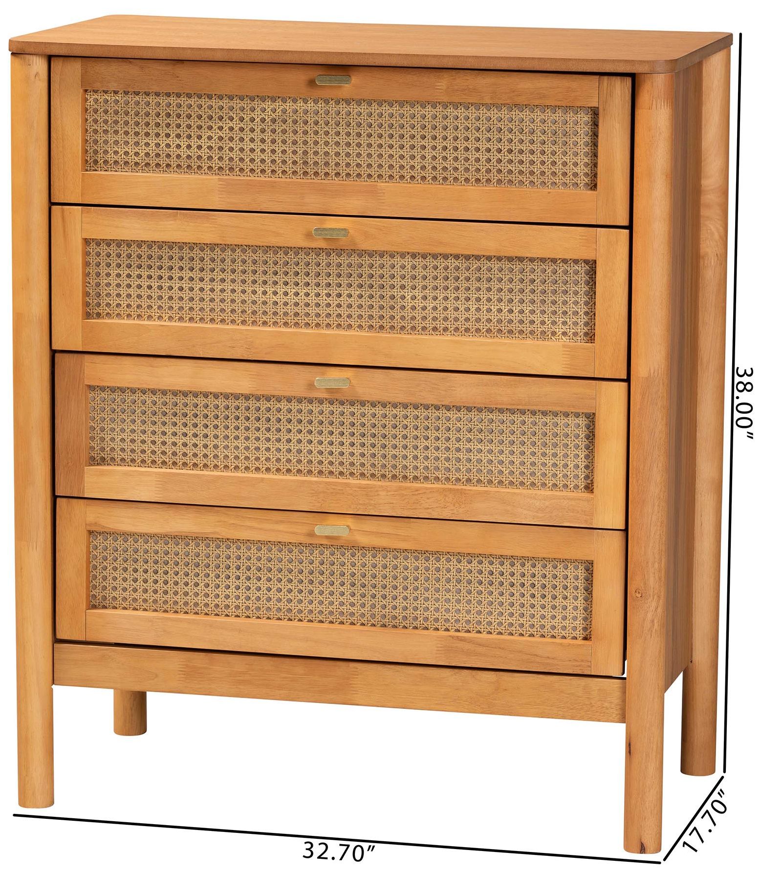 Baxton Studio Jenn Golden Brown Wood 4-Drawer Chest with Rattan