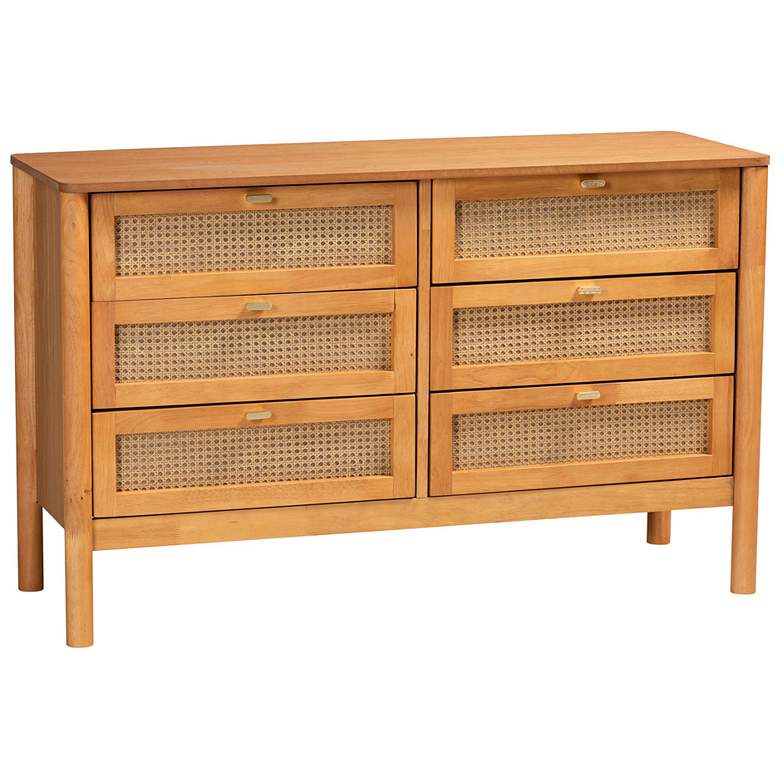 Image 1 Baxton Studio Jenn Golden Brown Wood 6-Drawer Dresser with Rattan