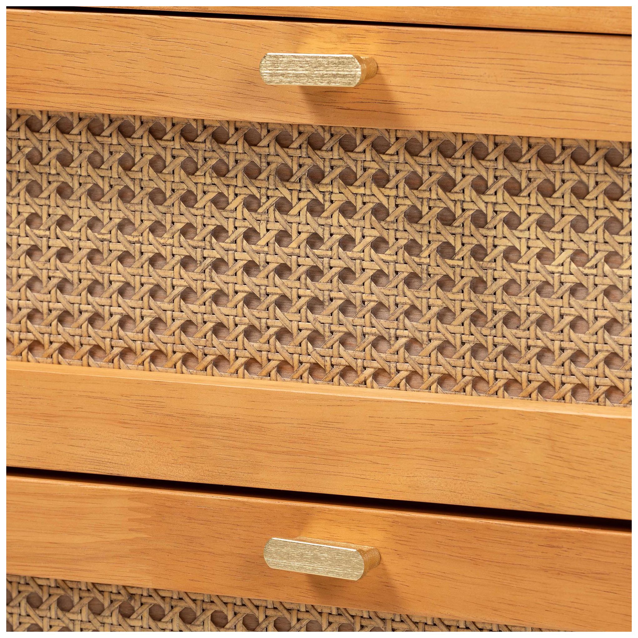 Baxton Studio Jenn Golden Brown Wood 6-Drawer Dresser with Rattan