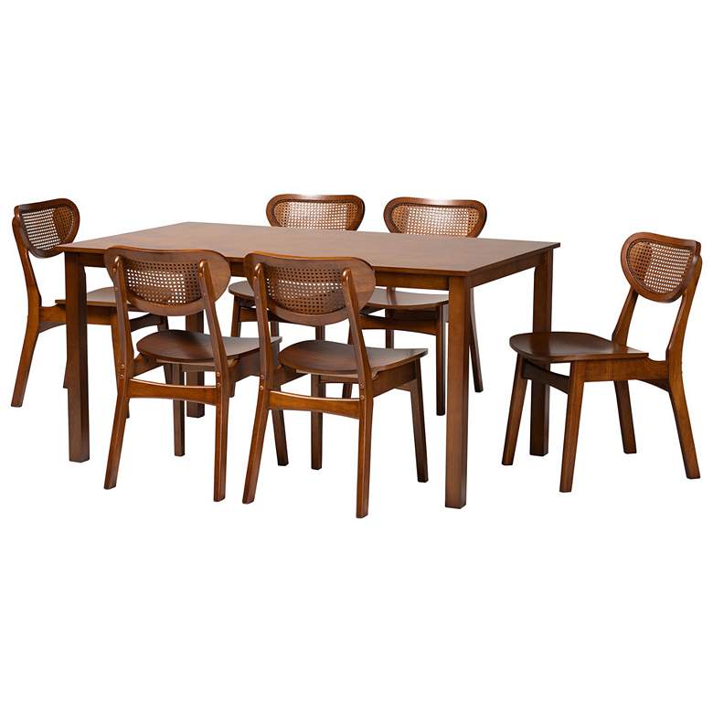 Image 1 Baxton Studio Jeriah Mid Century Wood and Woven Rattan 7-Piece Dining Set