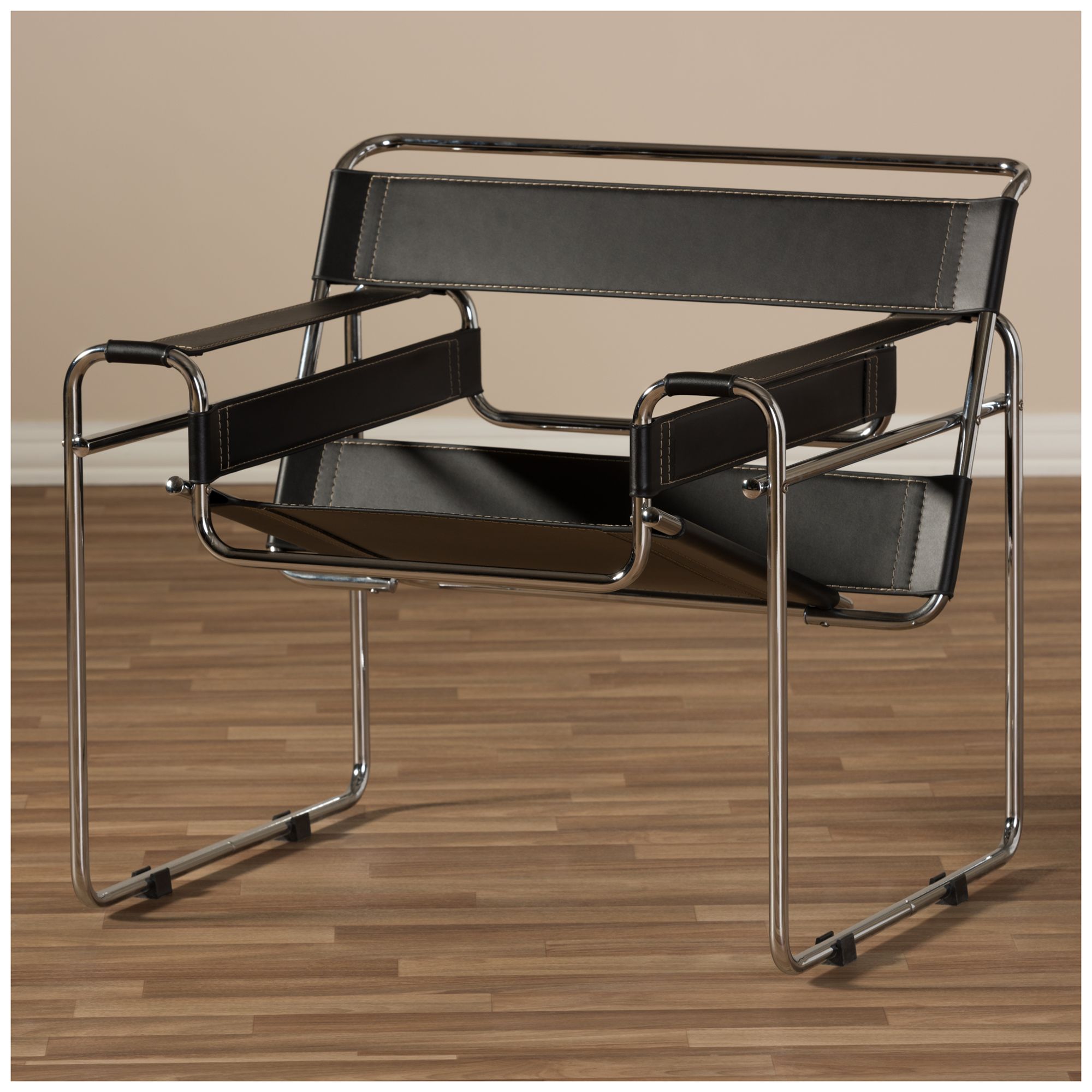 Image 6 Baxton Studio Jericho Black Faux Leather Mid-Century Modern Accent Chair more views