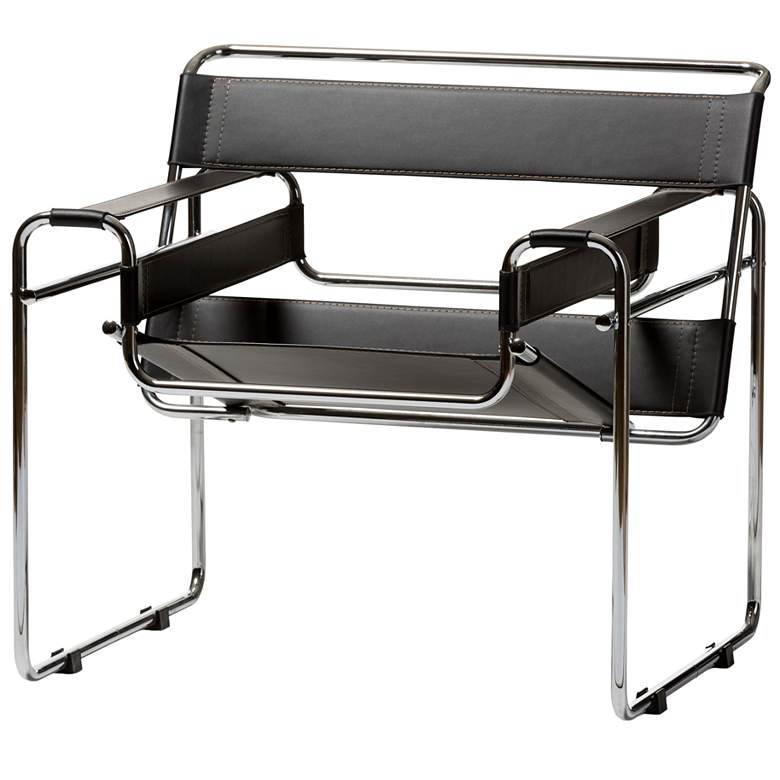 Image 2 Baxton Studio Jericho Black Leather Mid-Century Modern Accent Chair