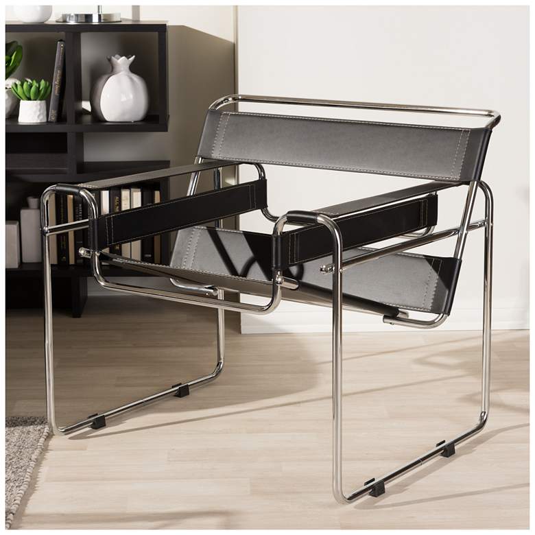 Image 1 Baxton Studio Jericho Black Leather Mid-Century Modern Accent Chair