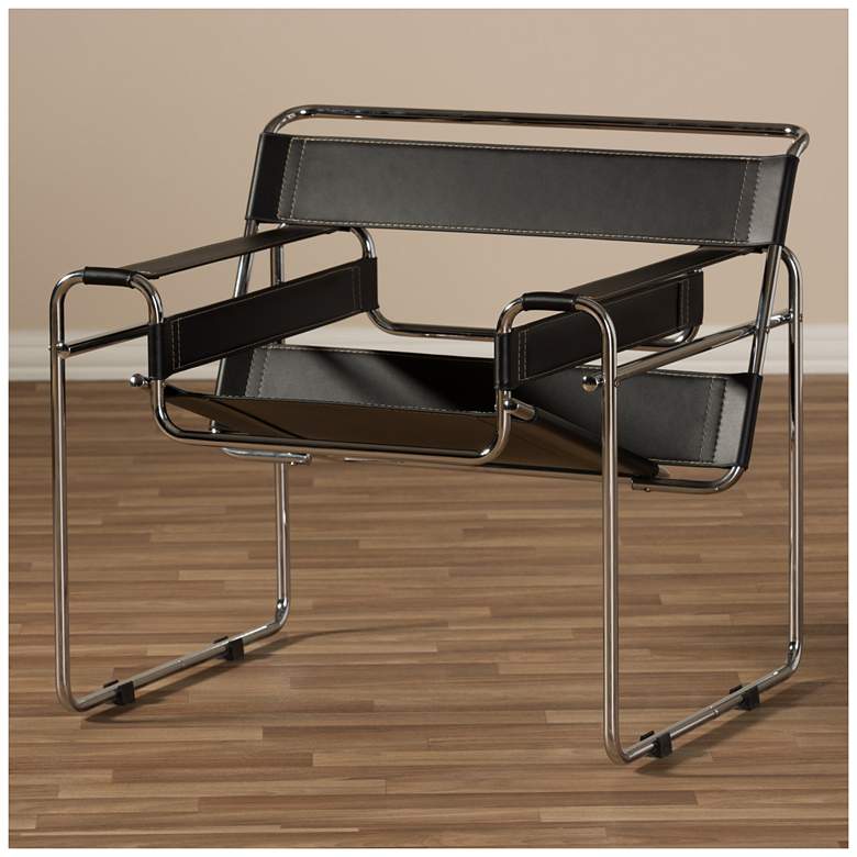 Image 6 Baxton Studio Jericho Black Leather Mid-Century Modern Accent Chair more views