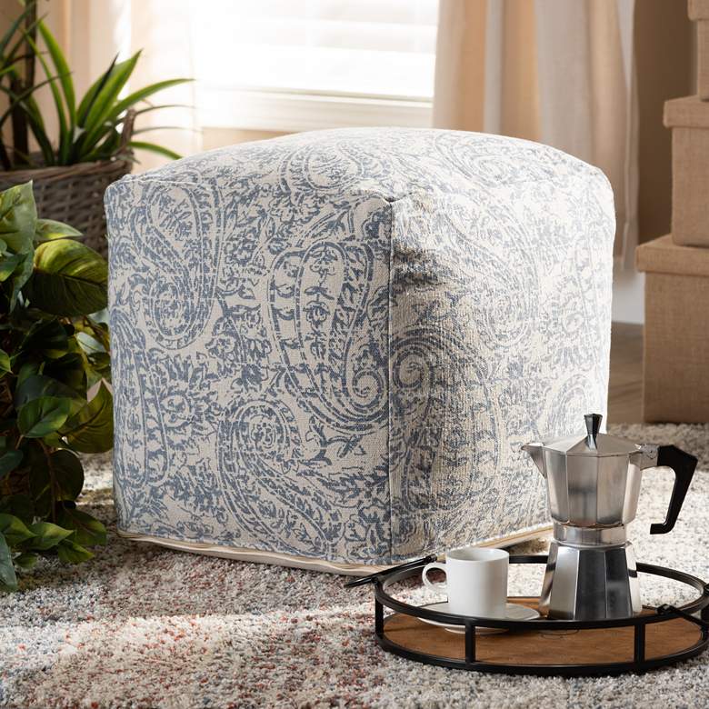 Image 1 Baxton Studio Juvita Gray and Blue Paisley Pouf Ottoman