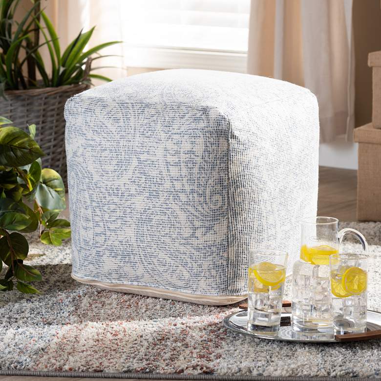 Image 1 Baxton Studio Juvita Ivory and Blue Paisley Pouf Ottoman