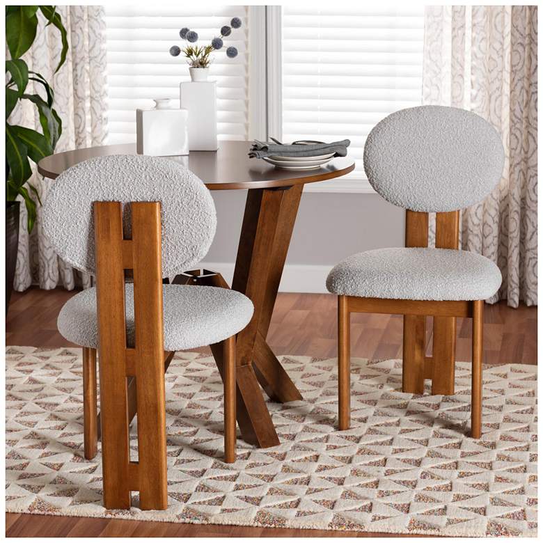 Image 2 Baxton Studio Kacela Light Grey Boucle Fabric Wood 2-Piece Dining Chair Set more views
