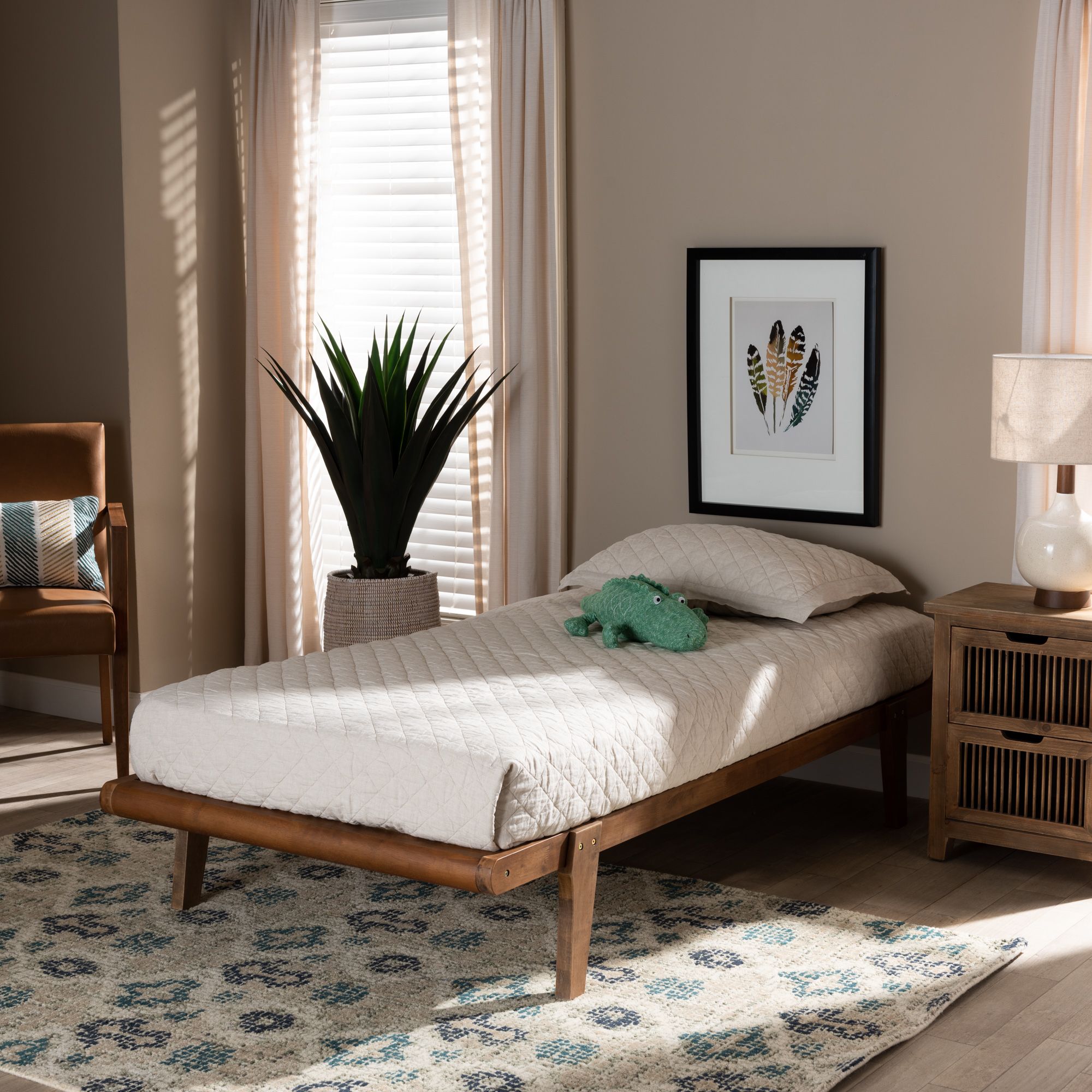 Thumbnail2 of Baxton Studio Kaia Ash Walnut Twin Size Platform Bed Frame