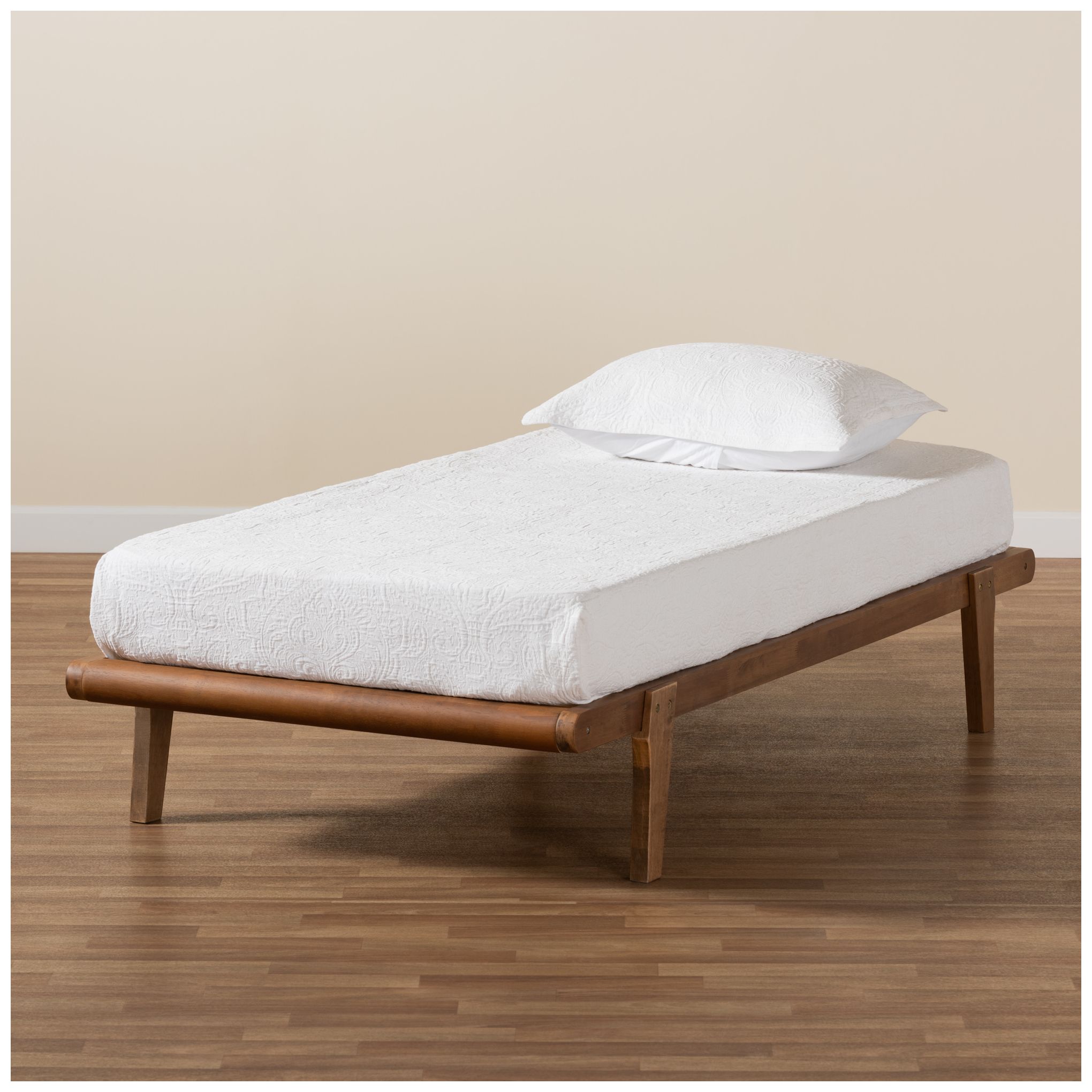 Baxton Studio Kaia Ash Walnut Twin Size Platform Bed Frame in scene