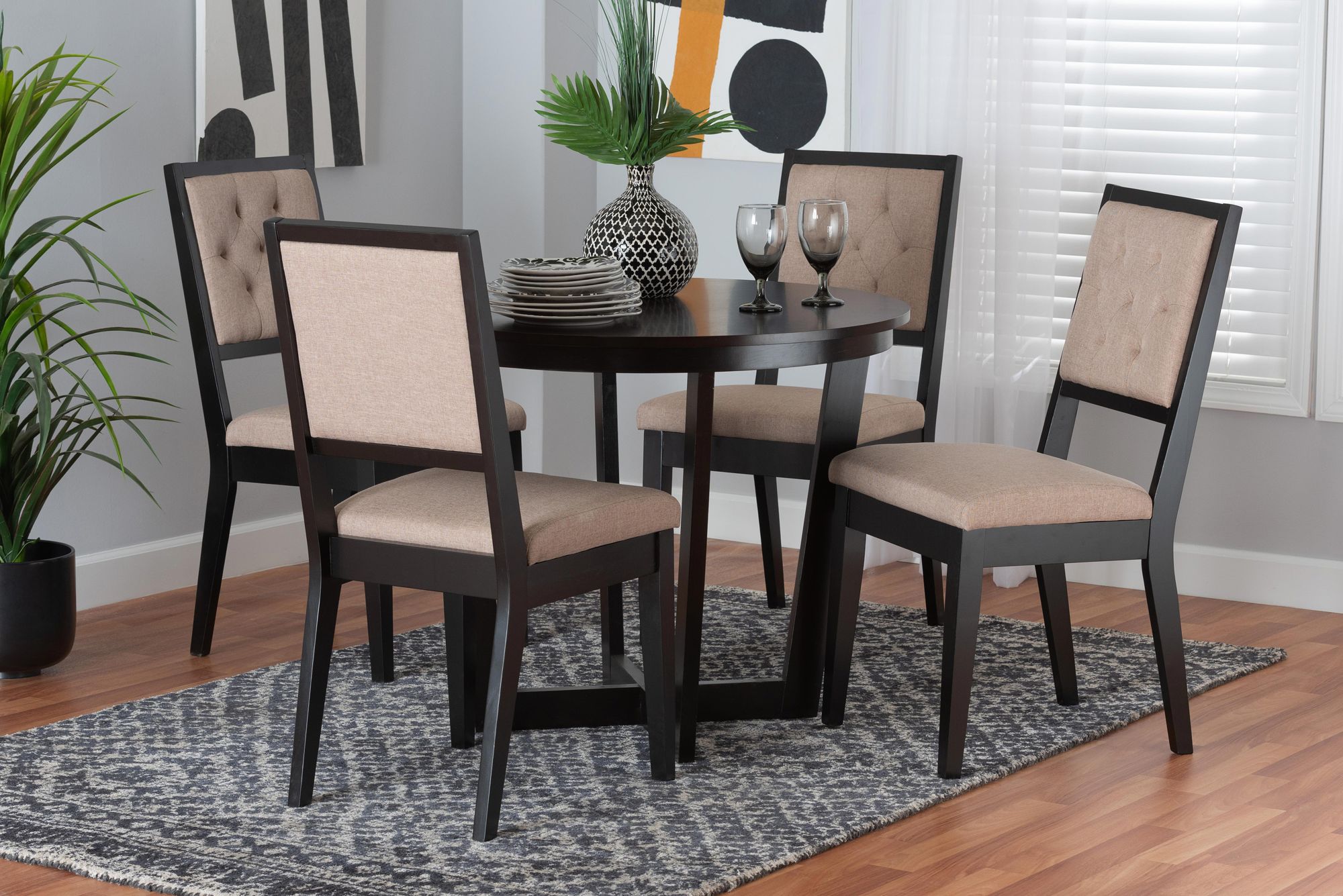 Baxton Studio Kala Beige Fabric 5-Piece Dining Set