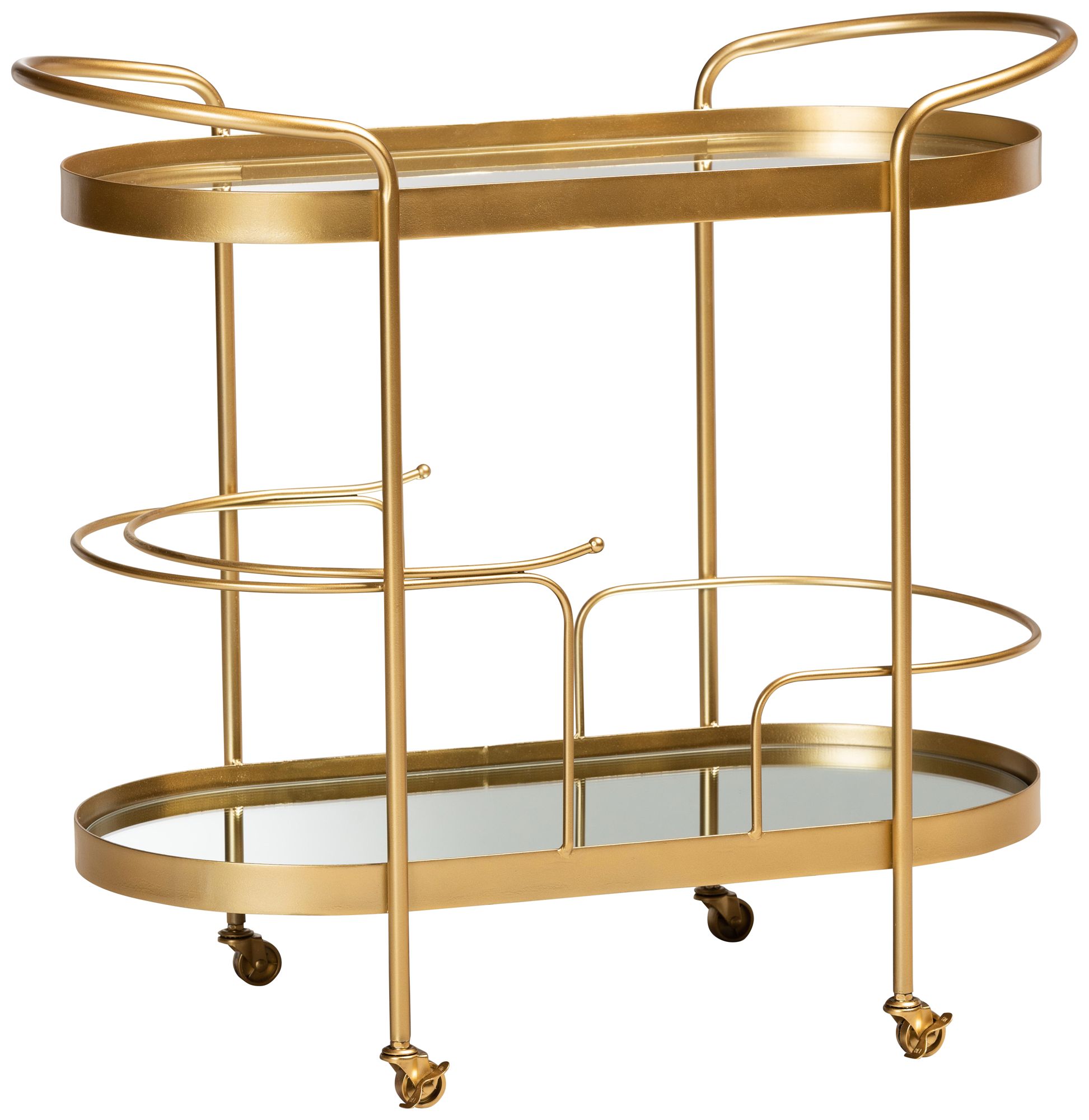 Baxton Studio Kamal Brushed Gold 2 Tier Mobile Wine Bar Cart