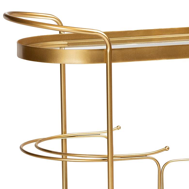 Image 3 Baxton Studio Kamal Brushed Gold 2-Tier Mobile Wine Bar Cart more views