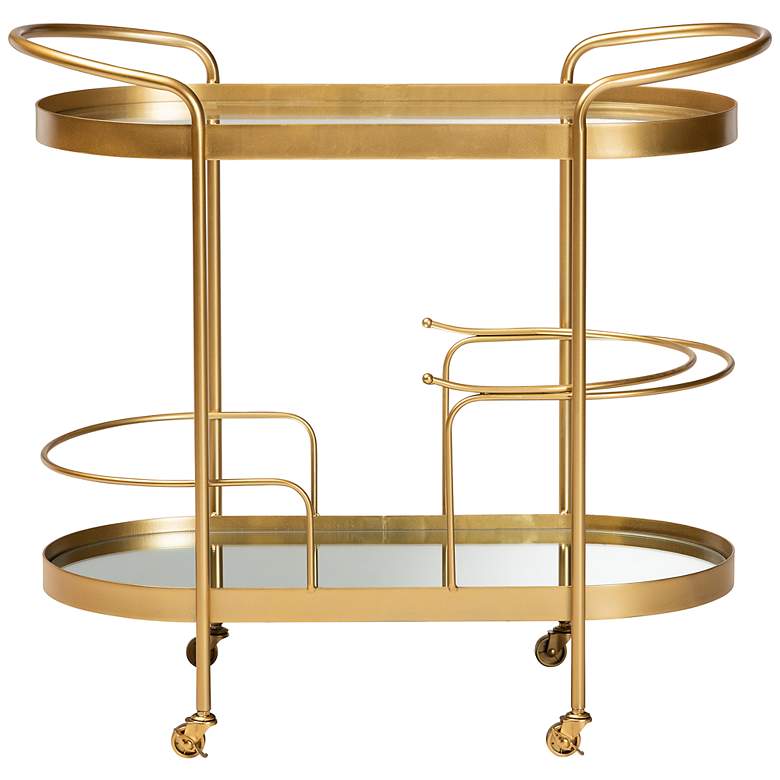 Image 4 Baxton Studio Kamal Brushed Gold 2-Tier Mobile Wine Bar Cart more views