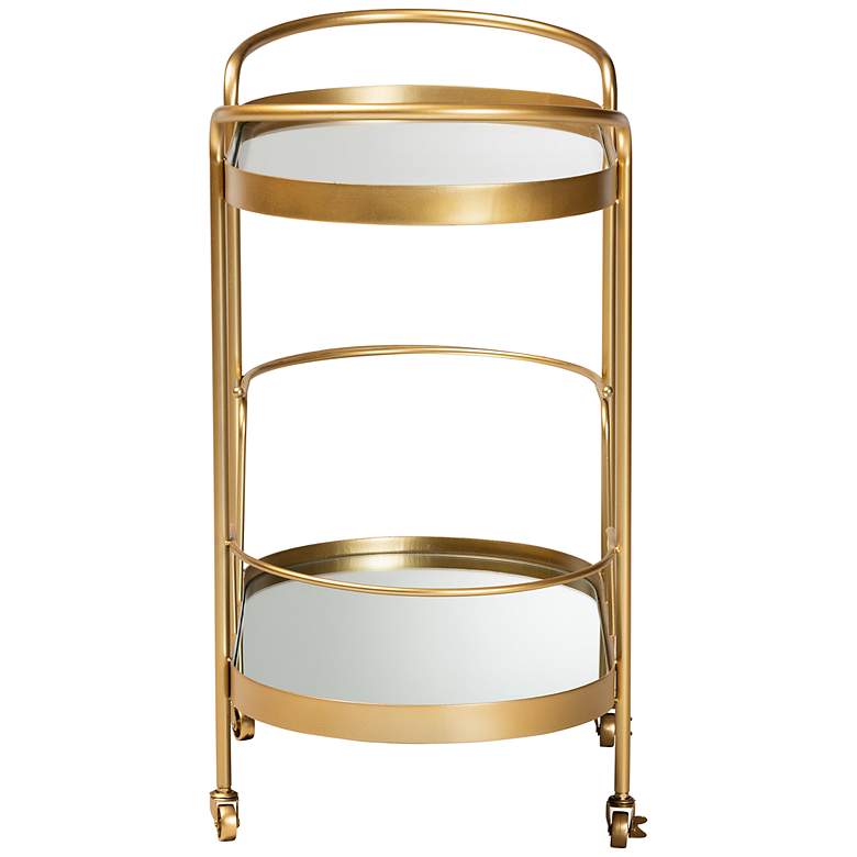 Image 5 Baxton Studio Kamal Brushed Gold 2-Tier Mobile Wine Bar Cart more views