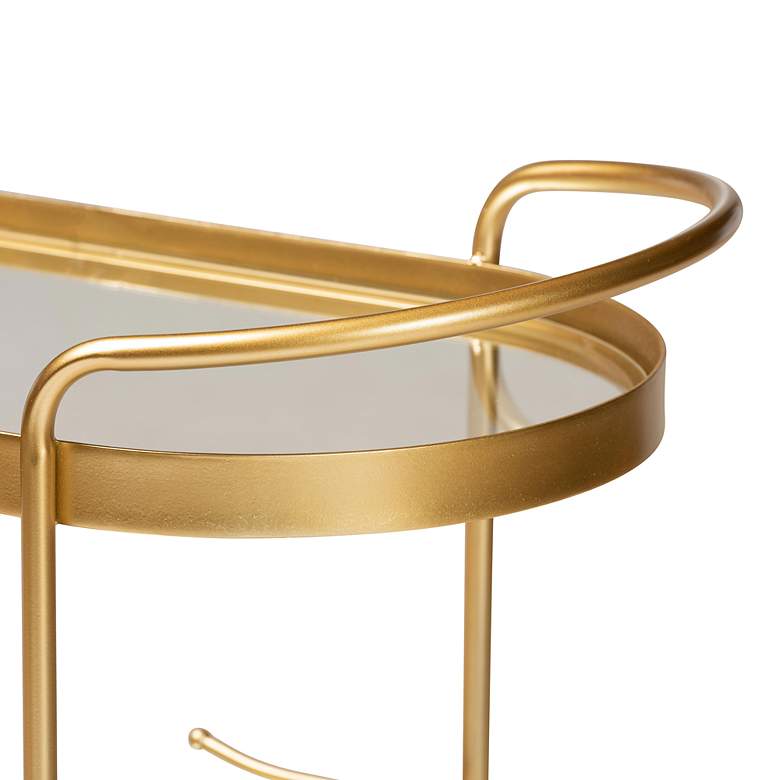 Image 6 Baxton Studio Kamal Brushed Gold 2-Tier Mobile Wine Bar Cart more views