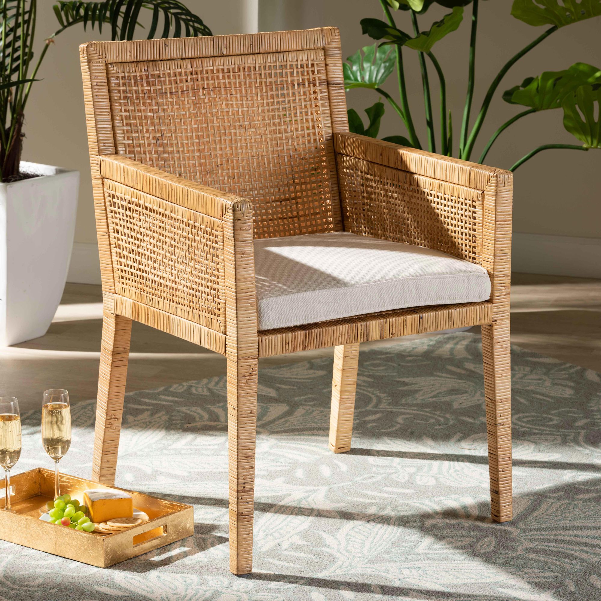 Baxton Studio Karis Natural Wood and Rattan Armchair